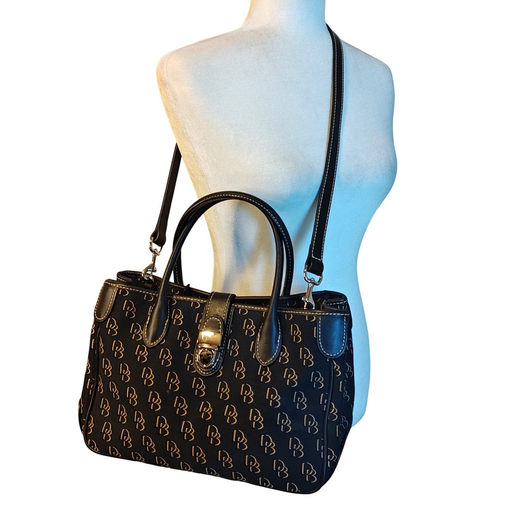 Dooney‎ & Bourke Satchel Medium Black DB Monogram Canvas Leather Crossbody